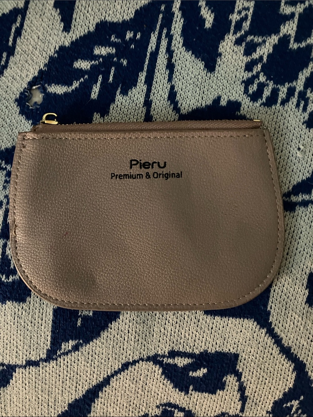 Taupe Leatherette Zip Coin Pouch